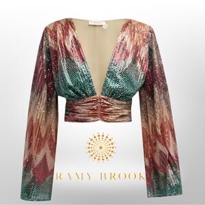 NWT Ramy Brook Erin Great Holiday Sequin-Embellished Chevron Blouse Size 6